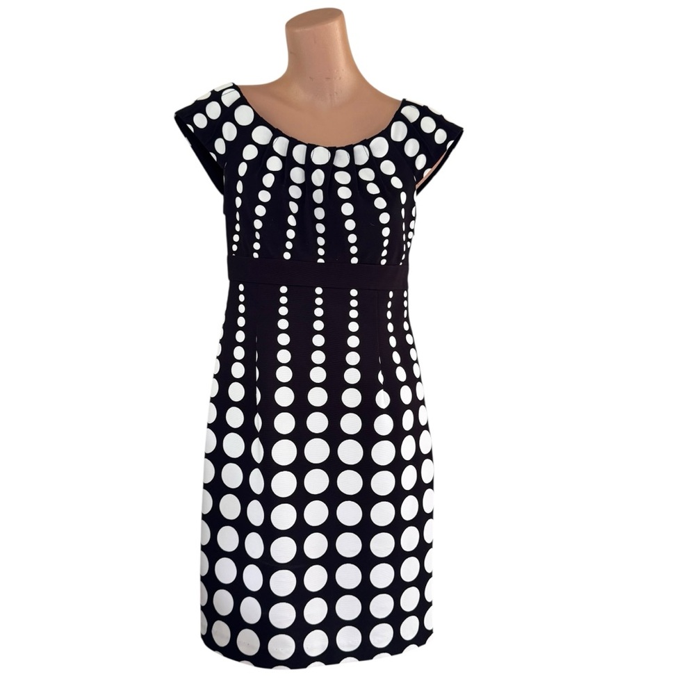 NWT London Times Women's Sz 6* Polka Dot Black & White Fit & Flare Crepe Dress